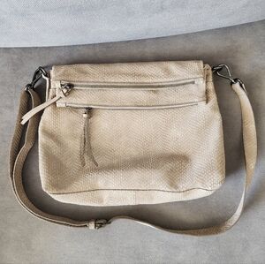 MARGOT Mickey Hobo embossed leather Double zip crossbody bag Taupe